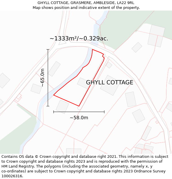 GHYLL COTTAGE, GRASMERE, AMBLESIDE, LA22 9RL: Plot and title map