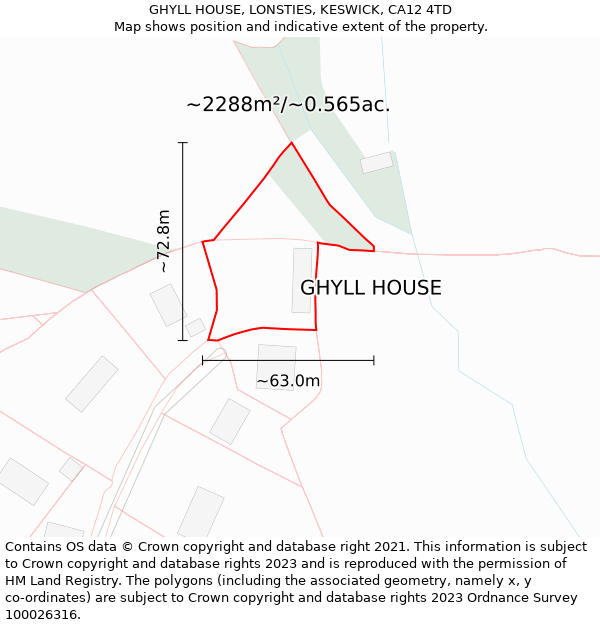 GHYLL HOUSE, LONSTIES, KESWICK, CA12 4TD: Plot and title map
