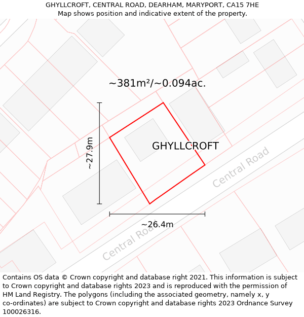 GHYLLCROFT, CENTRAL ROAD, DEARHAM, MARYPORT, CA15 7HE: Plot and title map