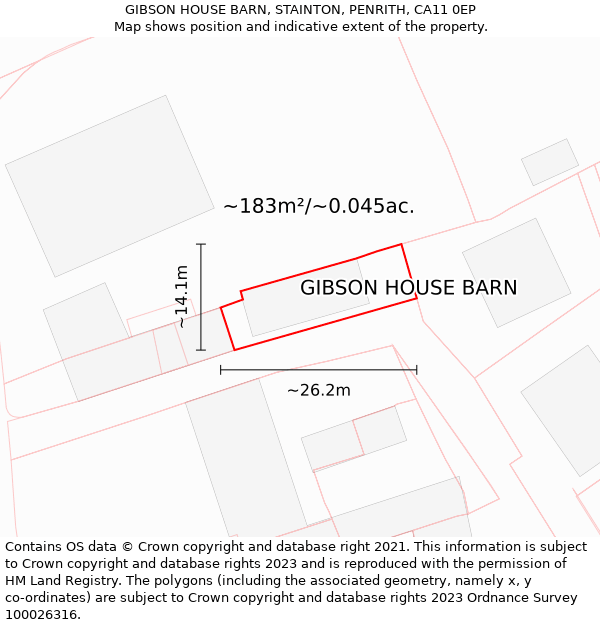 GIBSON HOUSE BARN, STAINTON, PENRITH, CA11 0EP: Plot and title map