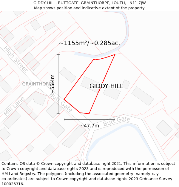 GIDDY HILL, BUTTGATE, GRAINTHORPE, LOUTH, LN11 7JW: Plot and title map