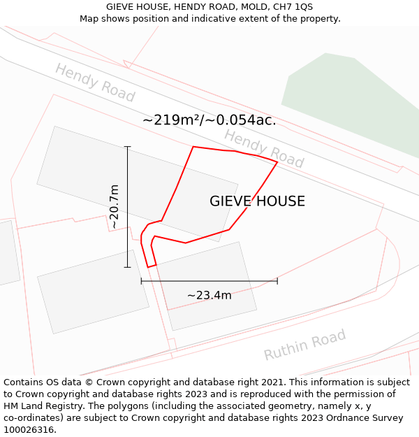 GIEVE HOUSE, HENDY ROAD, MOLD, CH7 1QS: Plot and title map