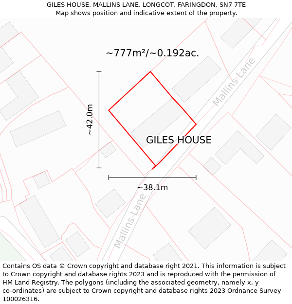 GILES HOUSE, MALLINS LANE, LONGCOT, FARINGDON, SN7 7TE: Plot and title map