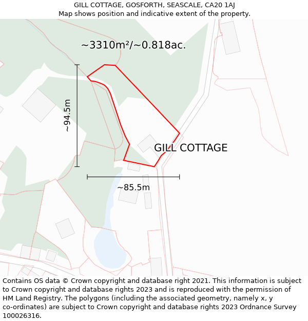 GILL COTTAGE, GOSFORTH, SEASCALE, CA20 1AJ: Plot and title map