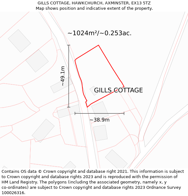 GILLS COTTAGE, HAWKCHURCH, AXMINSTER, EX13 5TZ: Plot and title map