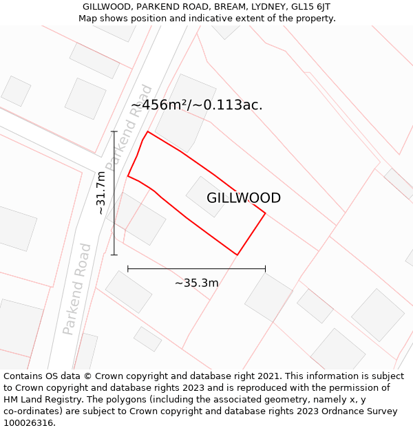 GILLWOOD, PARKEND ROAD, BREAM, LYDNEY, GL15 6JT: Plot and title map