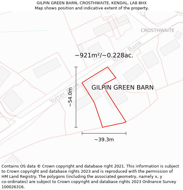 GILPIN GREEN BARN, CROSTHWAITE, KENDAL, LA8 8HX: Plot and title map