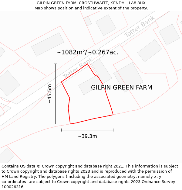 GILPIN GREEN FARM, CROSTHWAITE, KENDAL, LA8 8HX: Plot and title map