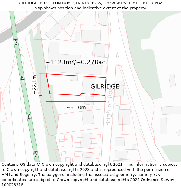 GILRIDGE, BRIGHTON ROAD, HANDCROSS, HAYWARDS HEATH, RH17 6BZ: Plot and title map