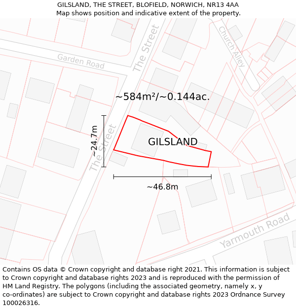 GILSLAND, THE STREET, BLOFIELD, NORWICH, NR13 4AA: Plot and title map