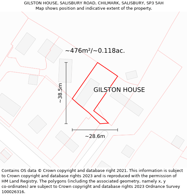 GILSTON HOUSE, SALISBURY ROAD, CHILMARK, SALISBURY, SP3 5AH: Plot and title map