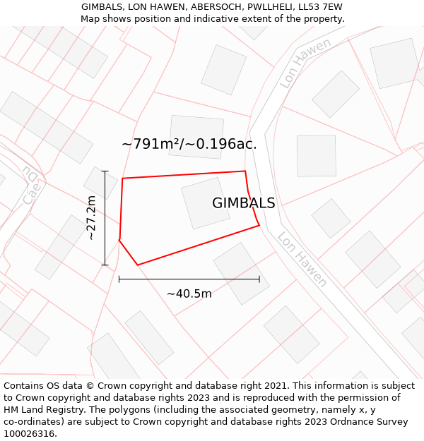 GIMBALS, LON HAWEN, ABERSOCH, PWLLHELI, LL53 7EW: Plot and title map