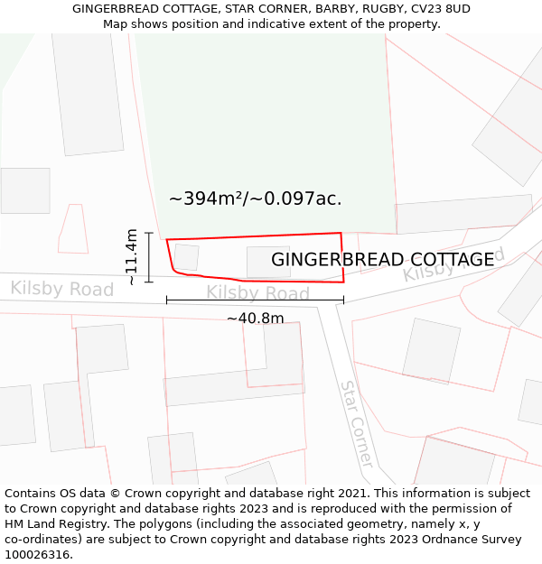 GINGERBREAD COTTAGE, STAR CORNER, BARBY, RUGBY, CV23 8UD: Plot and title map
