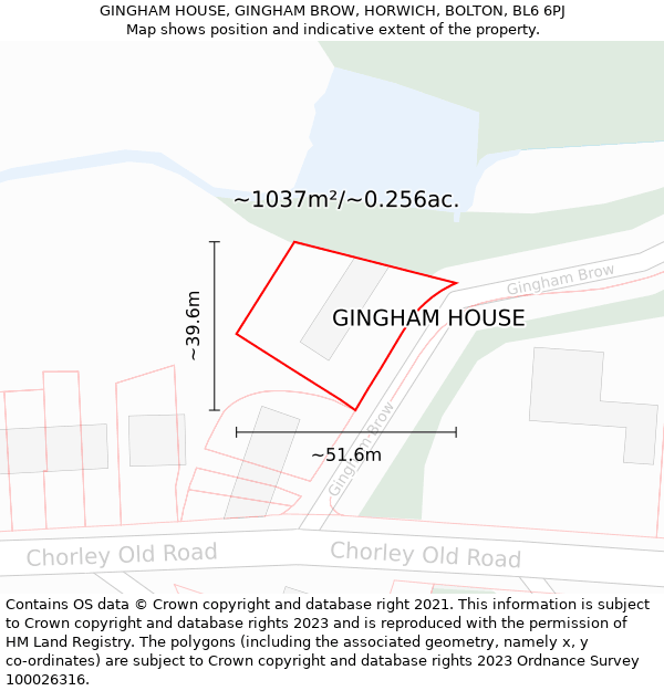 GINGHAM HOUSE, GINGHAM BROW, HORWICH, BOLTON, BL6 6PJ: Plot and title map