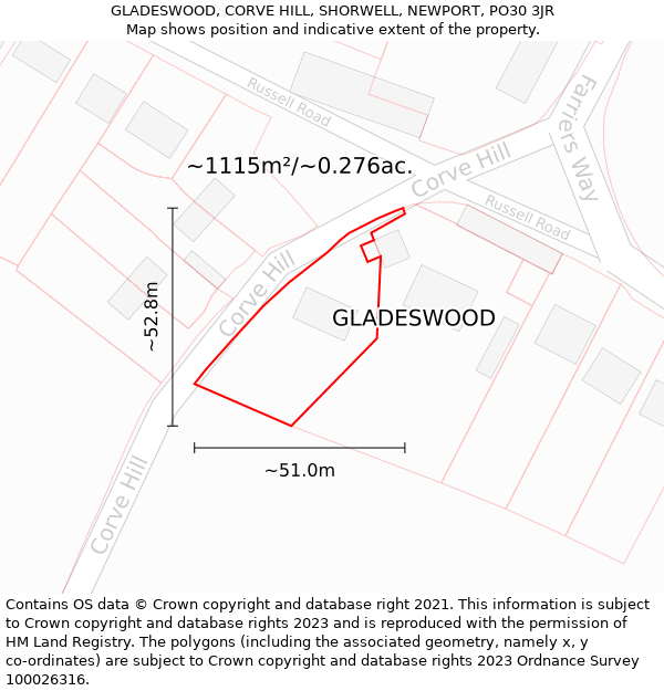 GLADESWOOD, CORVE HILL, SHORWELL, NEWPORT, PO30 3JR: Plot and title map