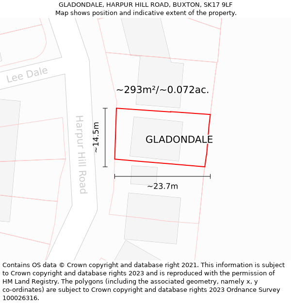 GLADONDALE, HARPUR HILL ROAD, BUXTON, SK17 9LF: Plot and title map