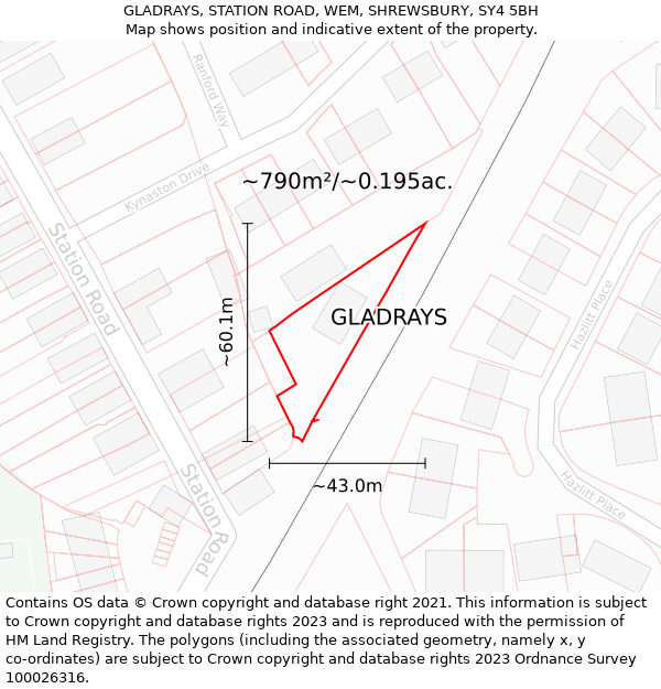 GLADRAYS, STATION ROAD, WEM, SHREWSBURY, SY4 5BH: Plot and title map