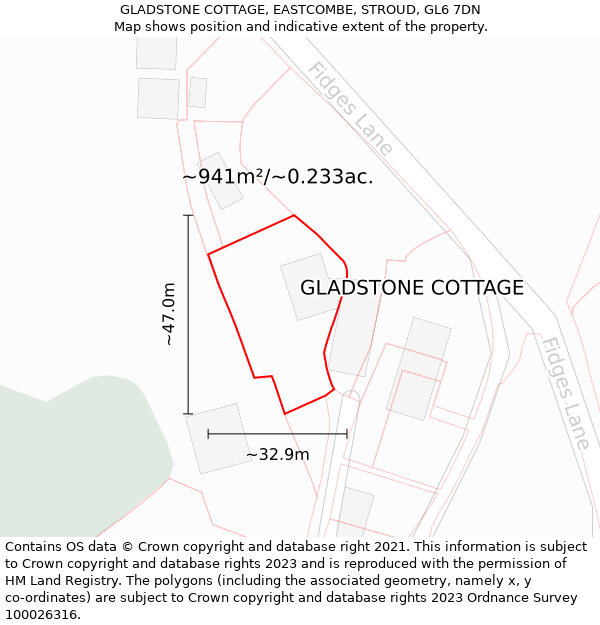 GLADSTONE COTTAGE, EASTCOMBE, STROUD, GL6 7DN: Plot and title map