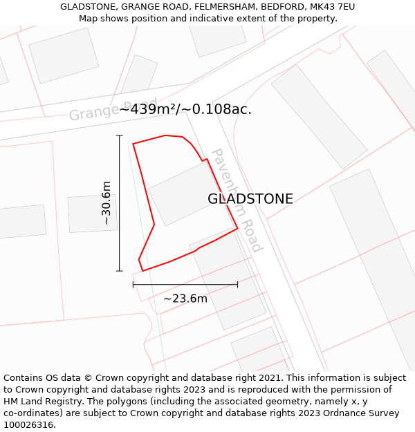 GLADSTONE, GRANGE ROAD, FELMERSHAM, BEDFORD, MK43 7EU: Plot and title map