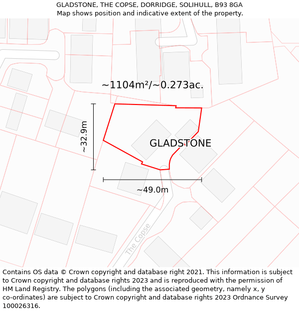 GLADSTONE, THE COPSE, DORRIDGE, SOLIHULL, B93 8GA: Plot and title map