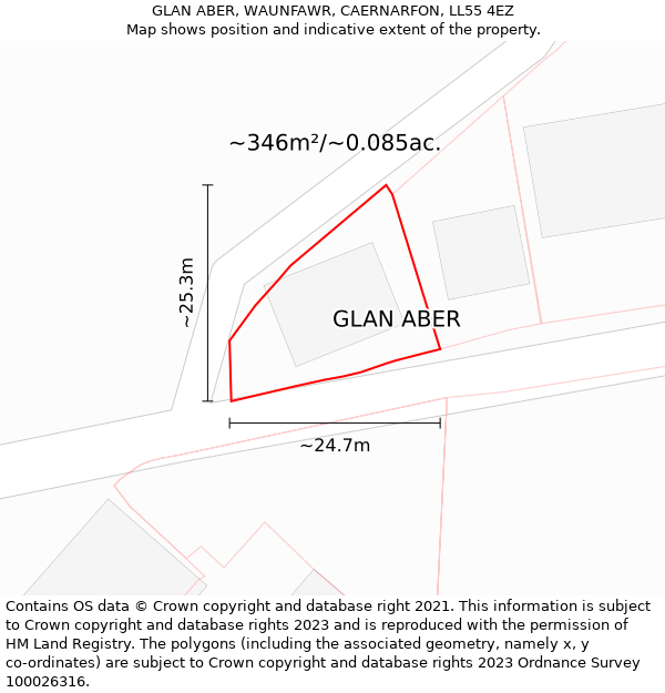 GLAN ABER, WAUNFAWR, CAERNARFON, LL55 4EZ: Plot and title map