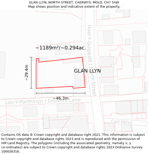 GLAN LLYN, NORTH STREET, CAERWYS, MOLD, CH7 5AW: Plot and title map
