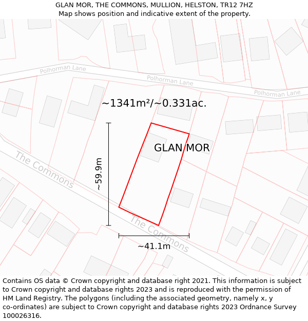 GLAN MOR, THE COMMONS, MULLION, HELSTON, TR12 7HZ: Plot and title map