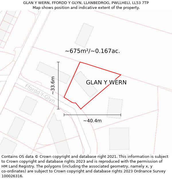 GLAN Y WERN, FFORDD Y GLYN, LLANBEDROG, PWLLHELI, LL53 7TP: Plot and title map