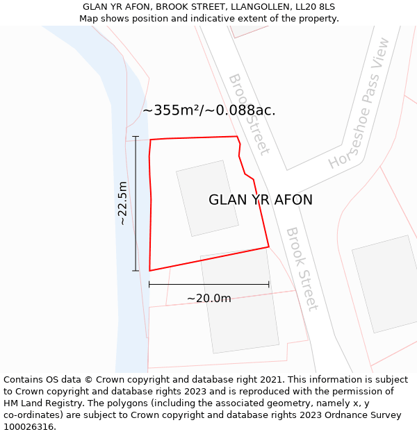 GLAN YR AFON, BROOK STREET, LLANGOLLEN, LL20 8LS: Plot and title map
