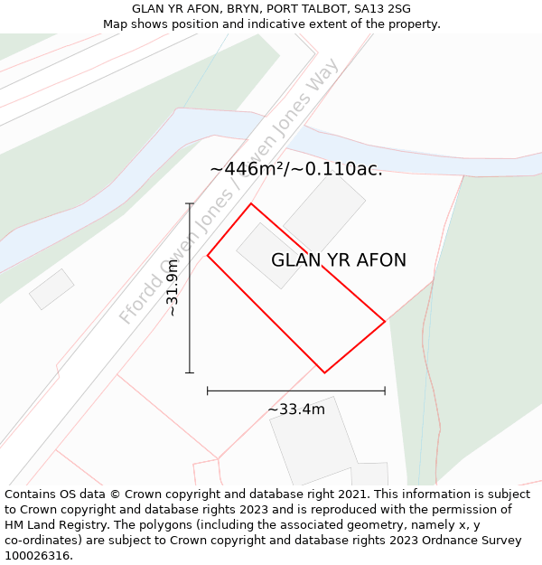 GLAN YR AFON, BRYN, PORT TALBOT, SA13 2SG: Plot and title map