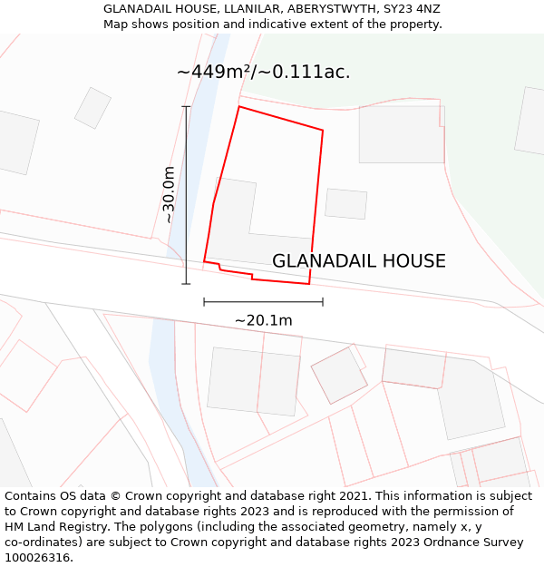GLANADAIL HOUSE, LLANILAR, ABERYSTWYTH, SY23 4NZ: Plot and title map