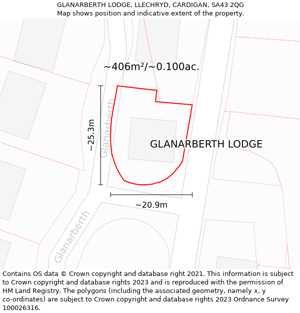GLANARBERTH LODGE, LLECHRYD, CARDIGAN, SA43 2QG: Plot and title map
