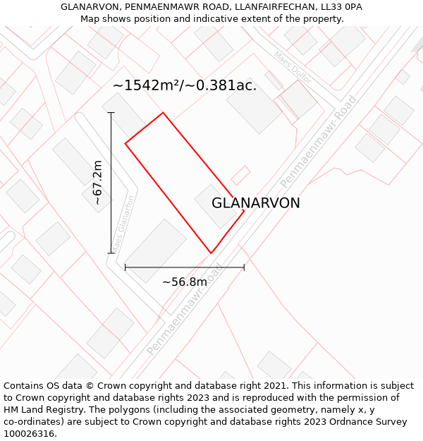 GLANARVON, PENMAENMAWR ROAD, LLANFAIRFECHAN, LL33 0PA: Plot and title map