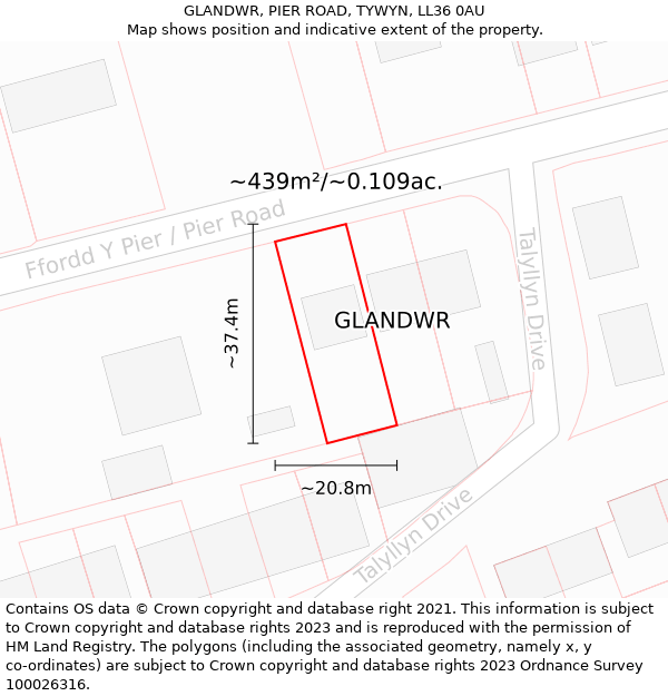 GLANDWR, PIER ROAD, TYWYN, LL36 0AU: Plot and title map