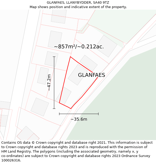 GLANFAES, LLANYBYDDER, SA40 9TZ: Plot and title map