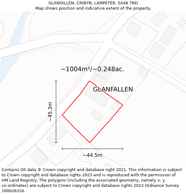 GLANFALLEN, CRIBYN, LAMPETER, SA48 7ND: Plot and title map