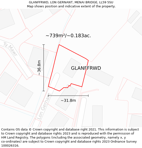 GLANFFRWD, LON GERNANT, MENAI BRIDGE, LL59 5SU: Plot and title map