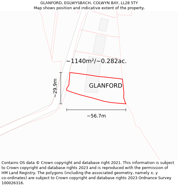 GLANFORD, EGLWYSBACH, COLWYN BAY, LL28 5TY: Plot and title map