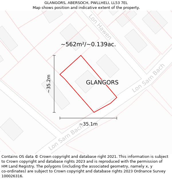 GLANGORS, ABERSOCH, PWLLHELI, LL53 7EL: Plot and title map