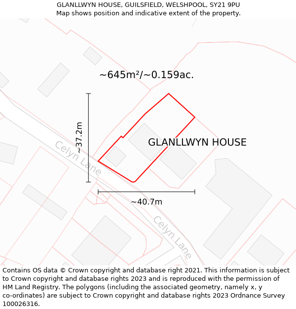 GLANLLWYN HOUSE, GUILSFIELD, WELSHPOOL, SY21 9PU: Plot and title map