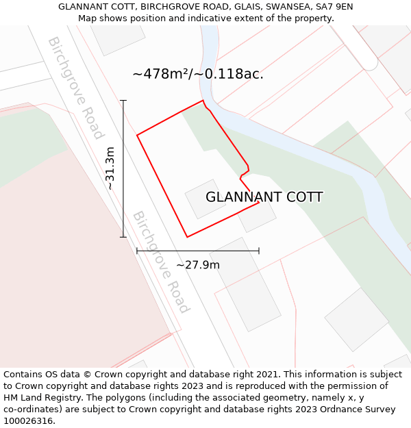 GLANNANT COTT, BIRCHGROVE ROAD, GLAIS, SWANSEA, SA7 9EN: Plot and title map