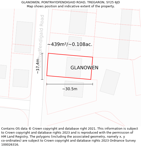 GLANOWEN, PONTRHYDFENDIGAID ROAD, TREGARON, SY25 6JD: Plot and title map