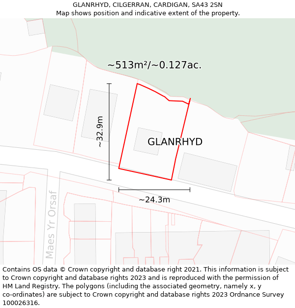 GLANRHYD, CILGERRAN, CARDIGAN, SA43 2SN: Plot and title map
