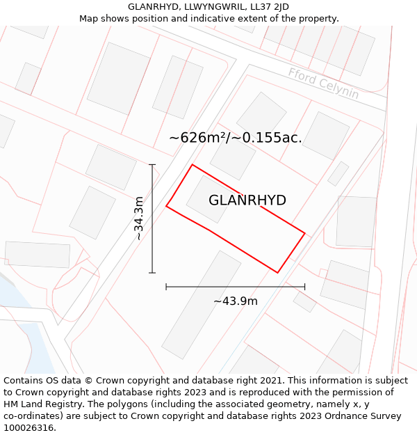 GLANRHYD, LLWYNGWRIL, LL37 2JD: Plot and title map