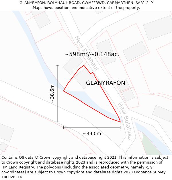 GLANYRAFON, BOLAHAUL ROAD, CWMFFRWD, CARMARTHEN, SA31 2LP: Plot and title map