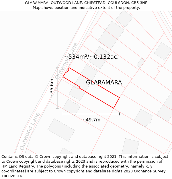 GLARAMARA, OUTWOOD LANE, CHIPSTEAD, COULSDON, CR5 3NE: Plot and title map