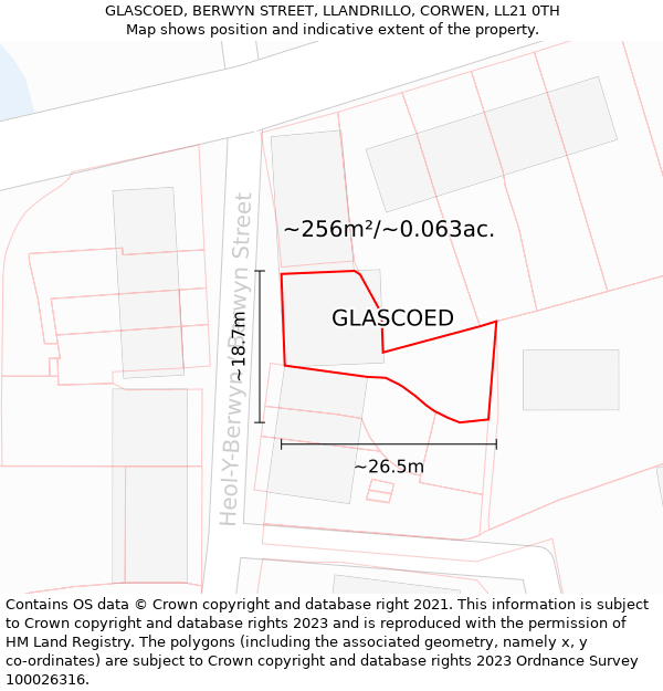 GLASCOED, BERWYN STREET, LLANDRILLO, CORWEN, LL21 0TH: Plot and title map