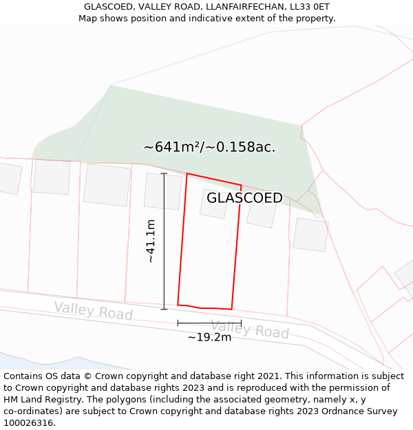 GLASCOED, VALLEY ROAD, LLANFAIRFECHAN, LL33 0ET: Plot and title map