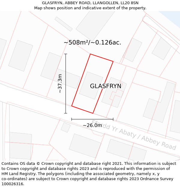 GLASFRYN, ABBEY ROAD, LLANGOLLEN, LL20 8SN: Plot and title map