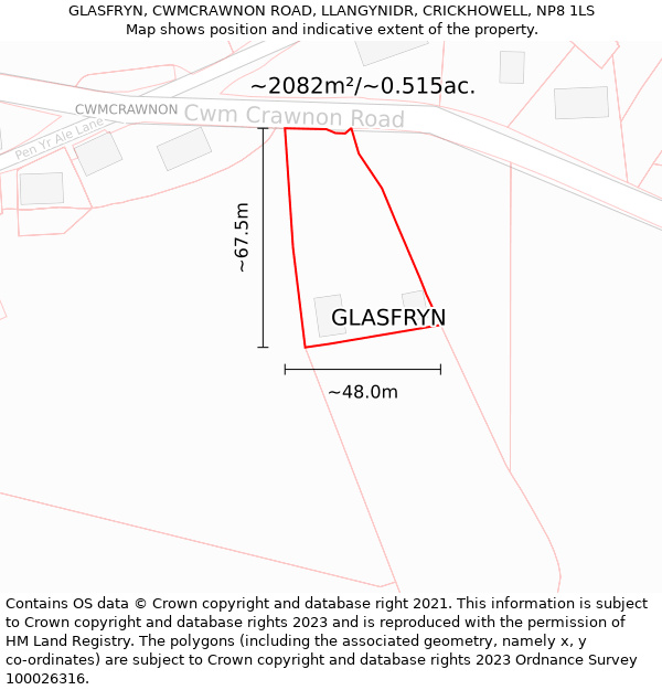 GLASFRYN, CWMCRAWNON ROAD, LLANGYNIDR, CRICKHOWELL, NP8 1LS: Plot and title map